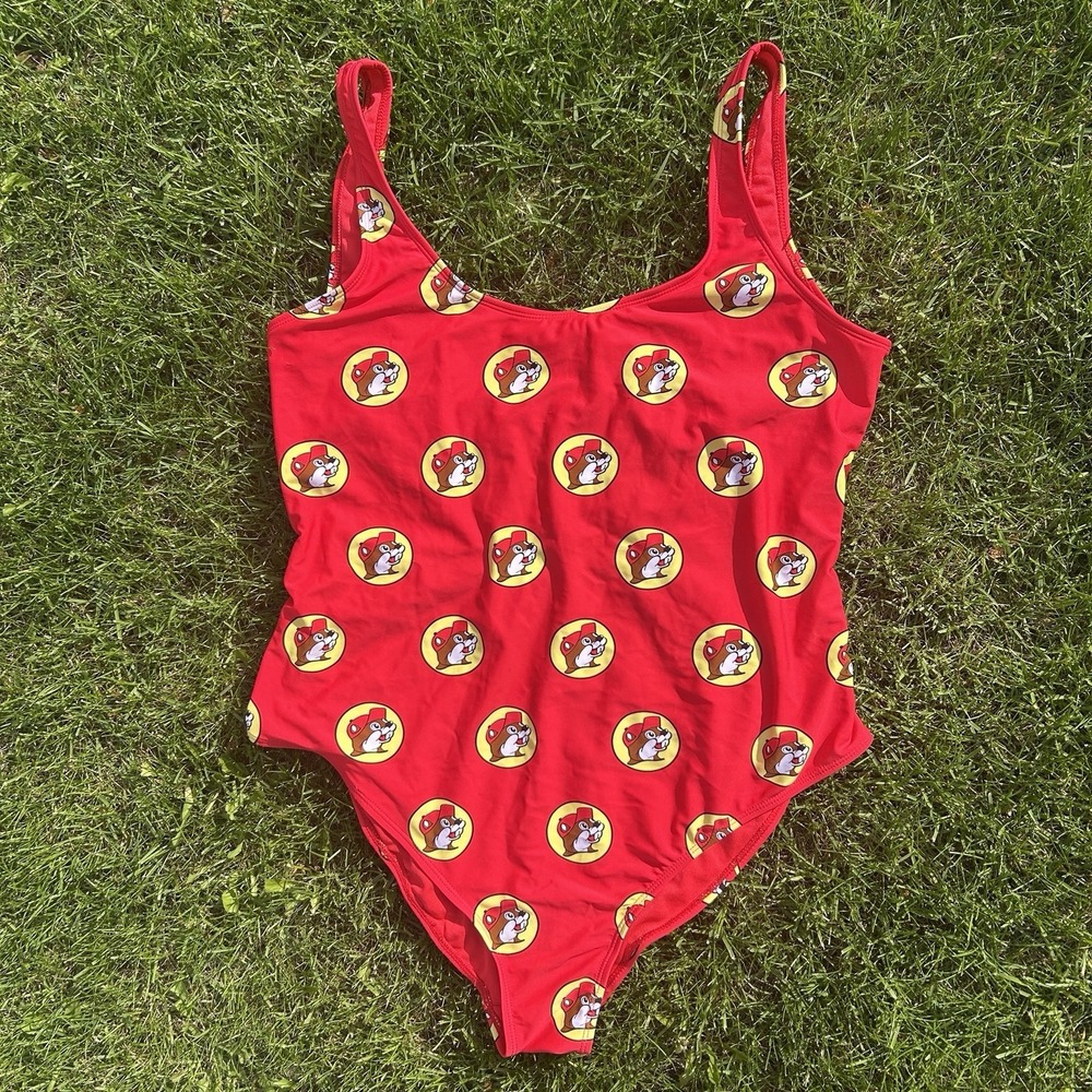 Buc-ee's Swimsuit Womens XL Red Logo Print One-Piece Bathing Suit Funny Beaver